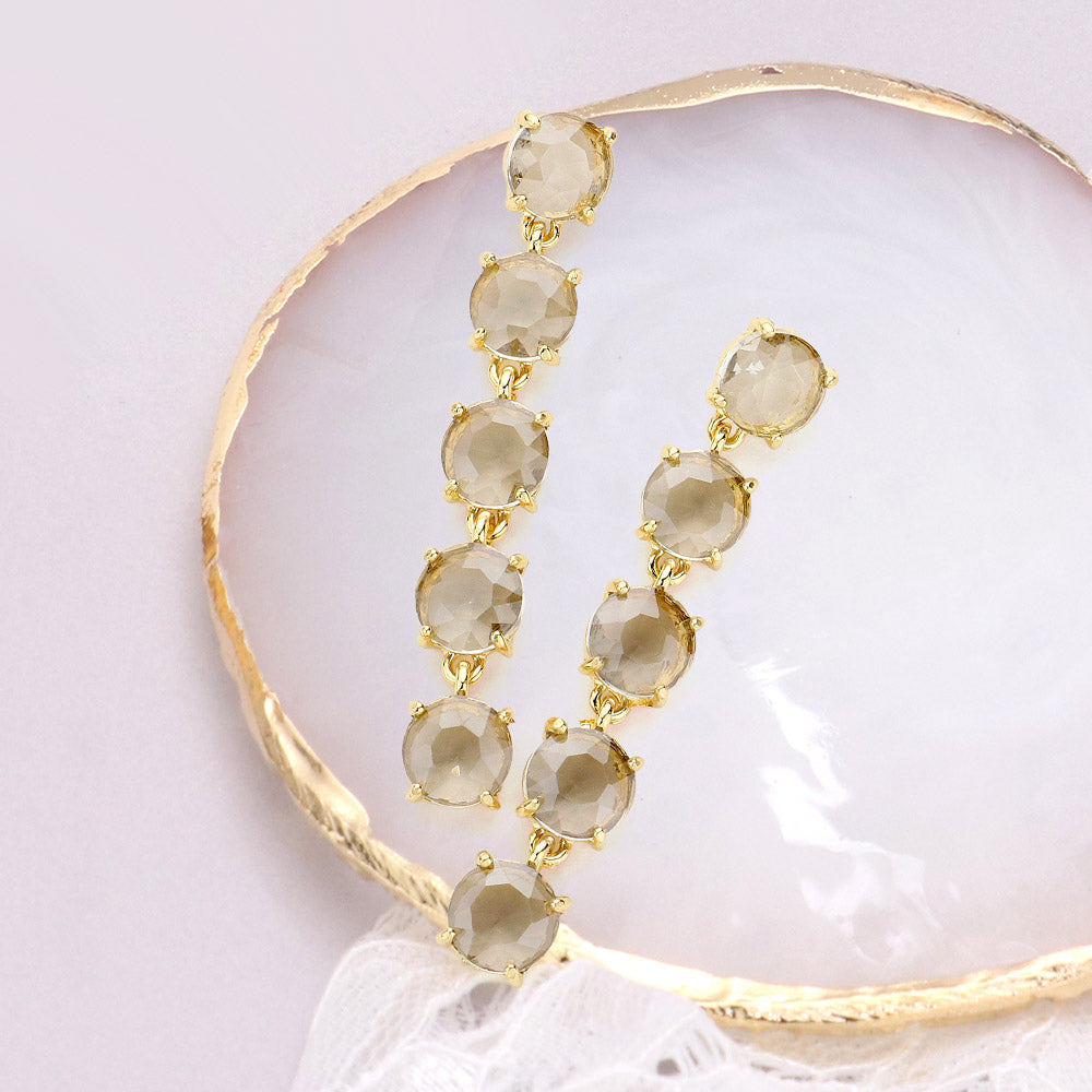 Round Stone Link Dangle Evening Earrings