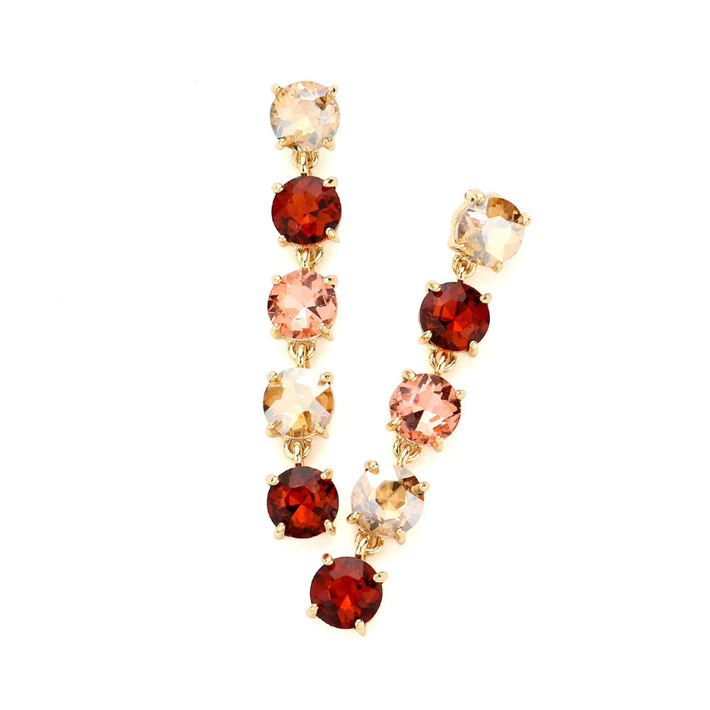 Round Stone Link Dangle Evening Earrings