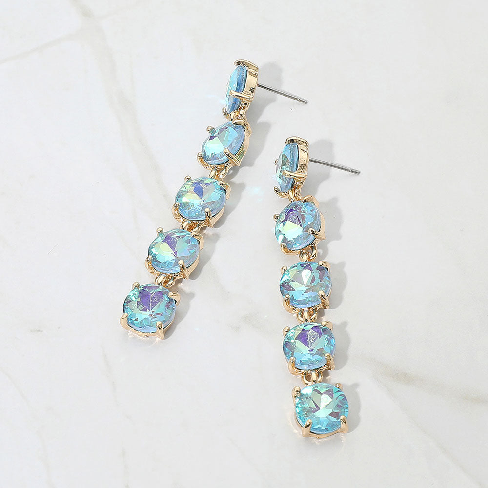 Round Stone Link Dangle Evening Earrings