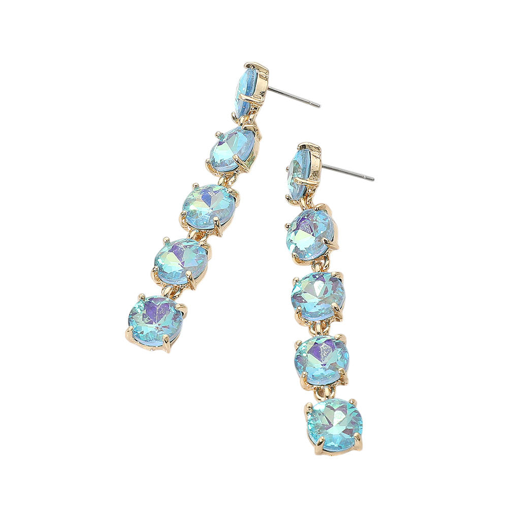 Round Stone Link Dangle Evening Earrings