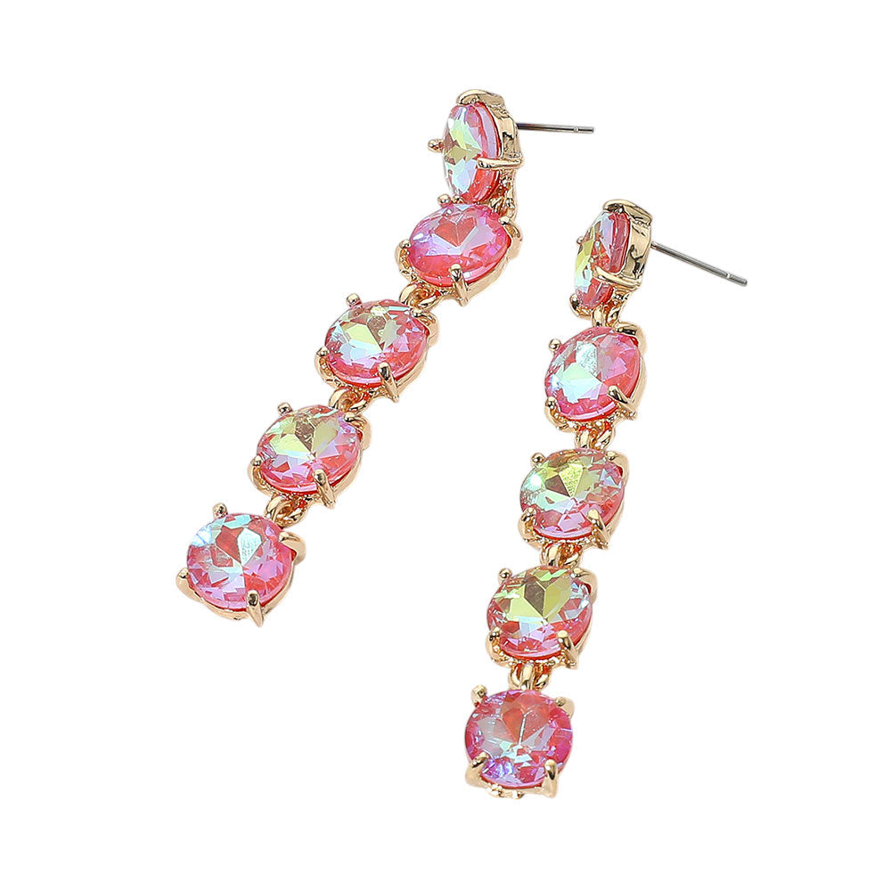 Round Stone Link Dangle Evening Earrings