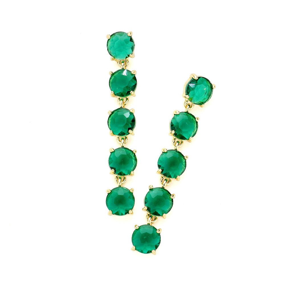 Round Stone Link Dangle Evening Earrings