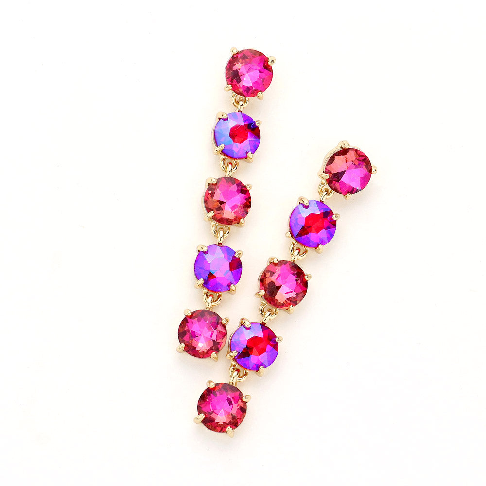 Round Stone Link Dangle Evening Earrings