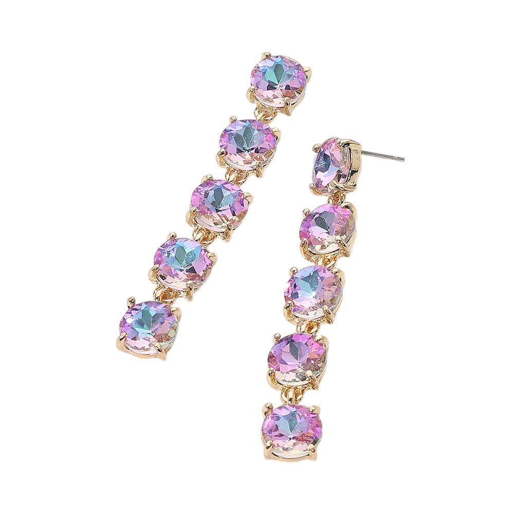 Round Stone Link Dangle Evening Earrings