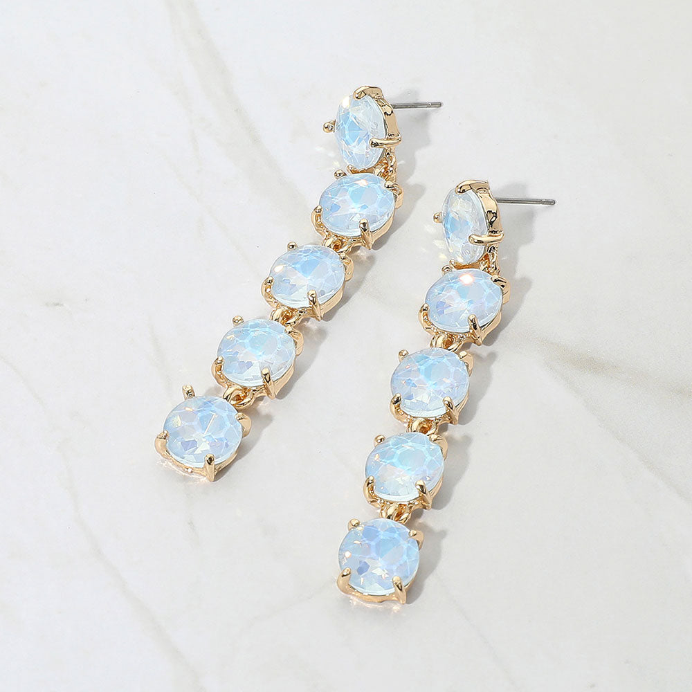 Round Stone Link Dangle Evening Earrings