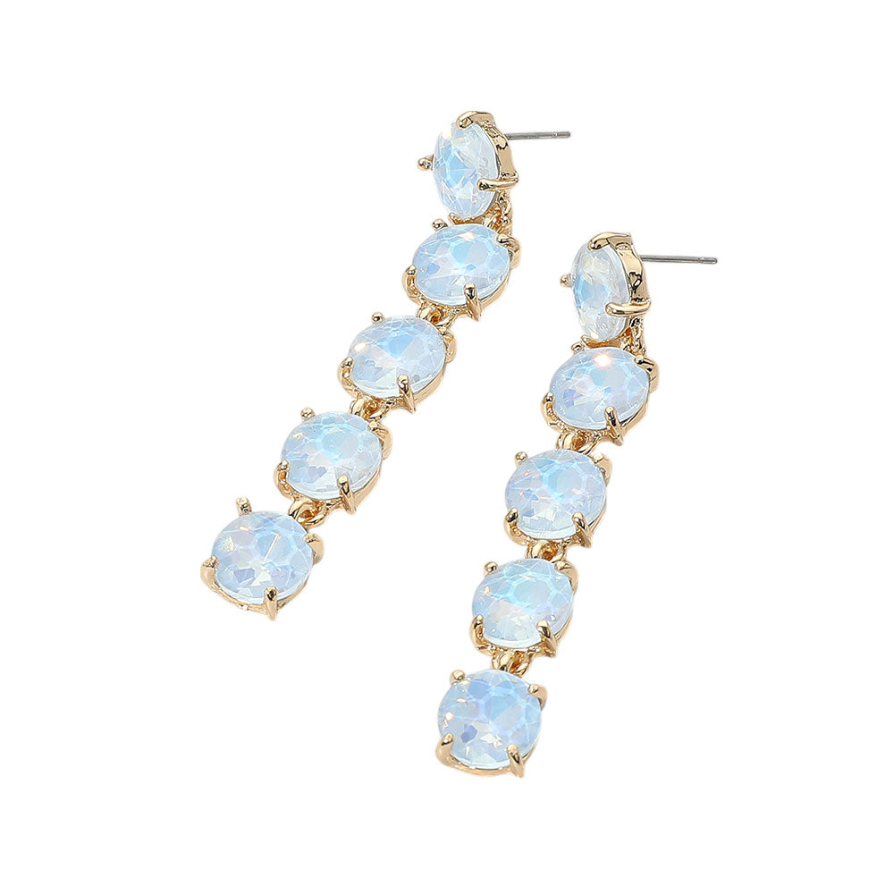 Round Stone Link Dangle Evening Earrings