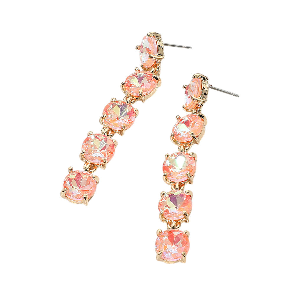 Round Stone Link Dangle Evening Earrings