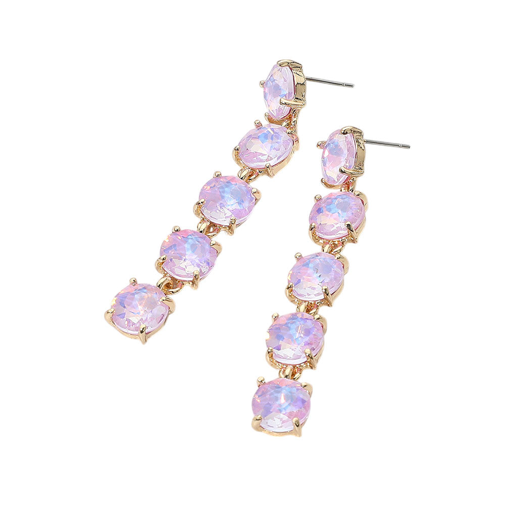 Round Stone Link Dangle Evening Earrings