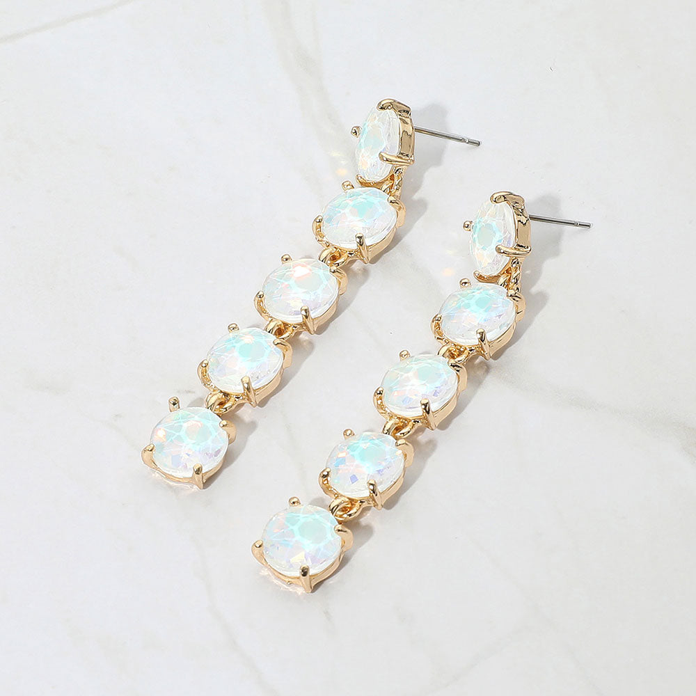 Round Stone Link Dangle Evening Earrings