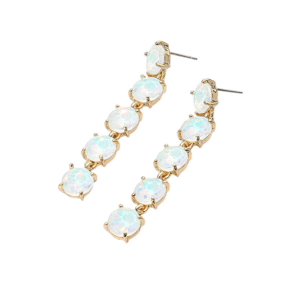 Round Stone Link Dangle Evening Earrings