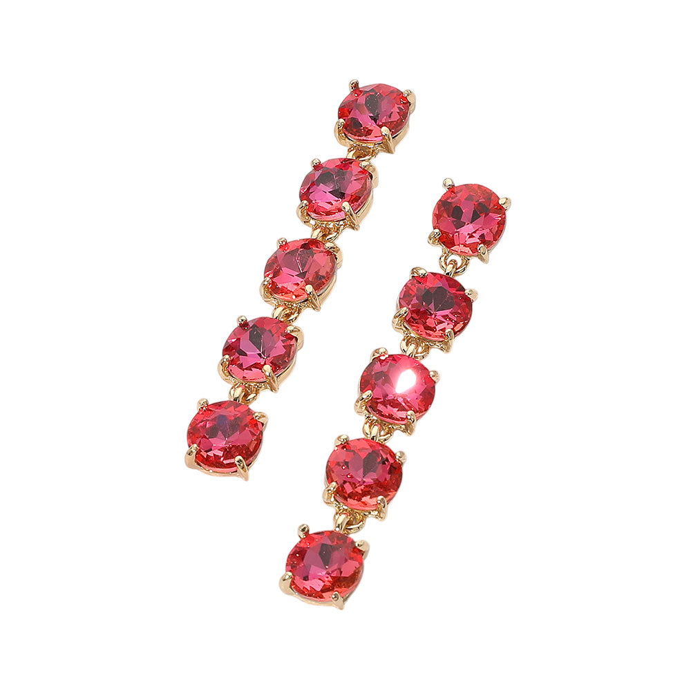 Round Stone Link Dangle Evening Earrings