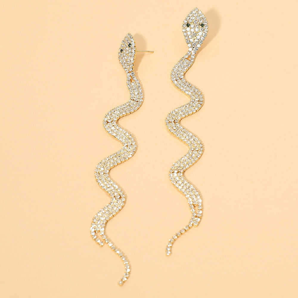 Rhinestone Snake Drop Statement Earrings