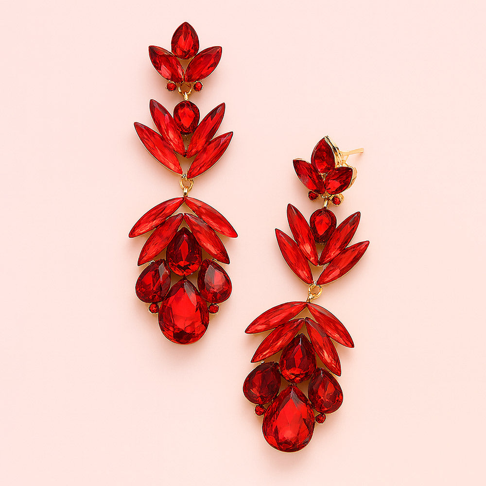Glass Crystal Petal Drop Statement Evening Earrings