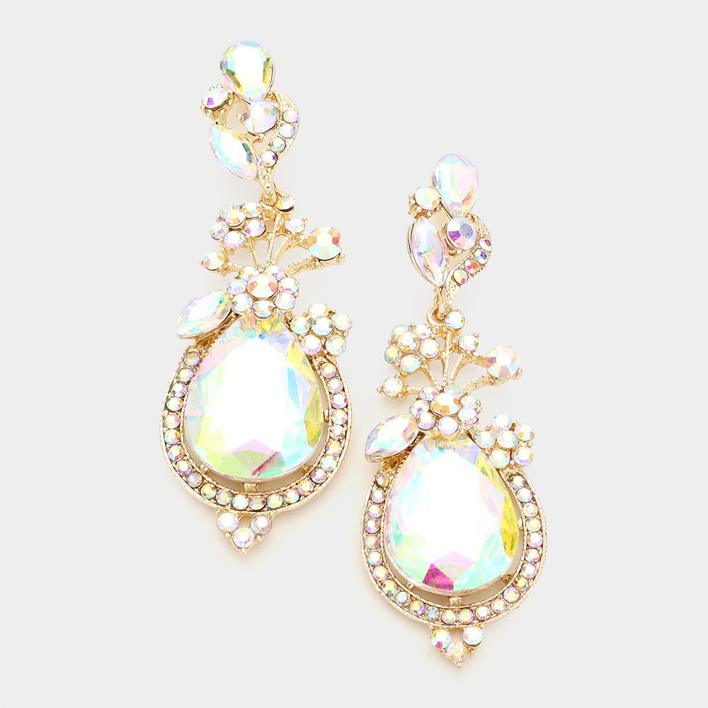 Glass crystal teardrop vine earrings