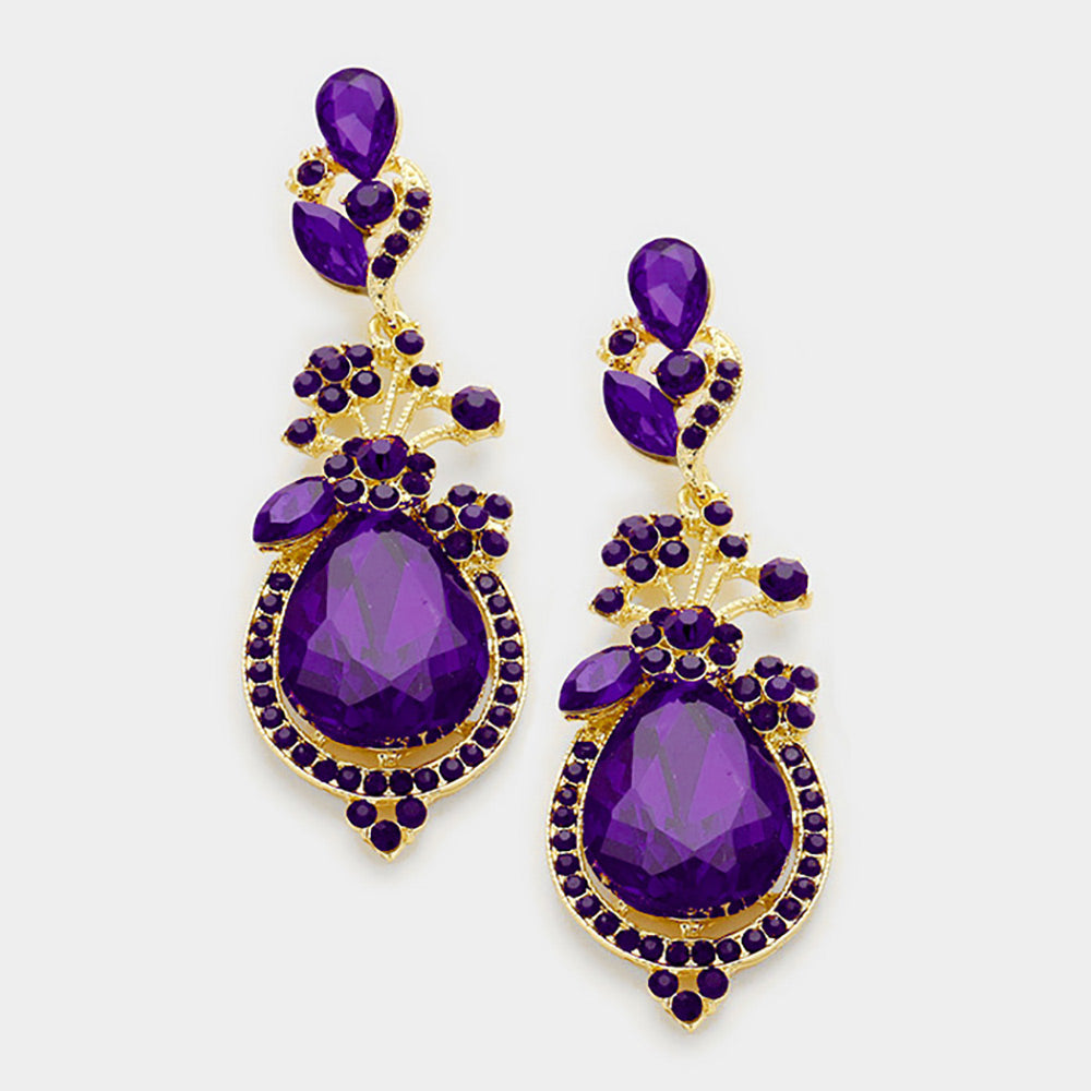 Glass crystal teardrop vine earrings