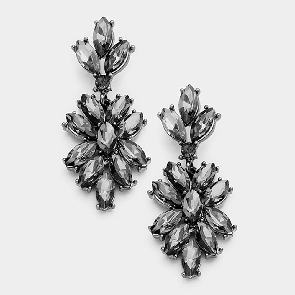Marquise Glass Crystal Oval Cluster Vine Evening Earrings