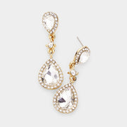 Double Teardrop Stone Accented Dangle Evening Earrings