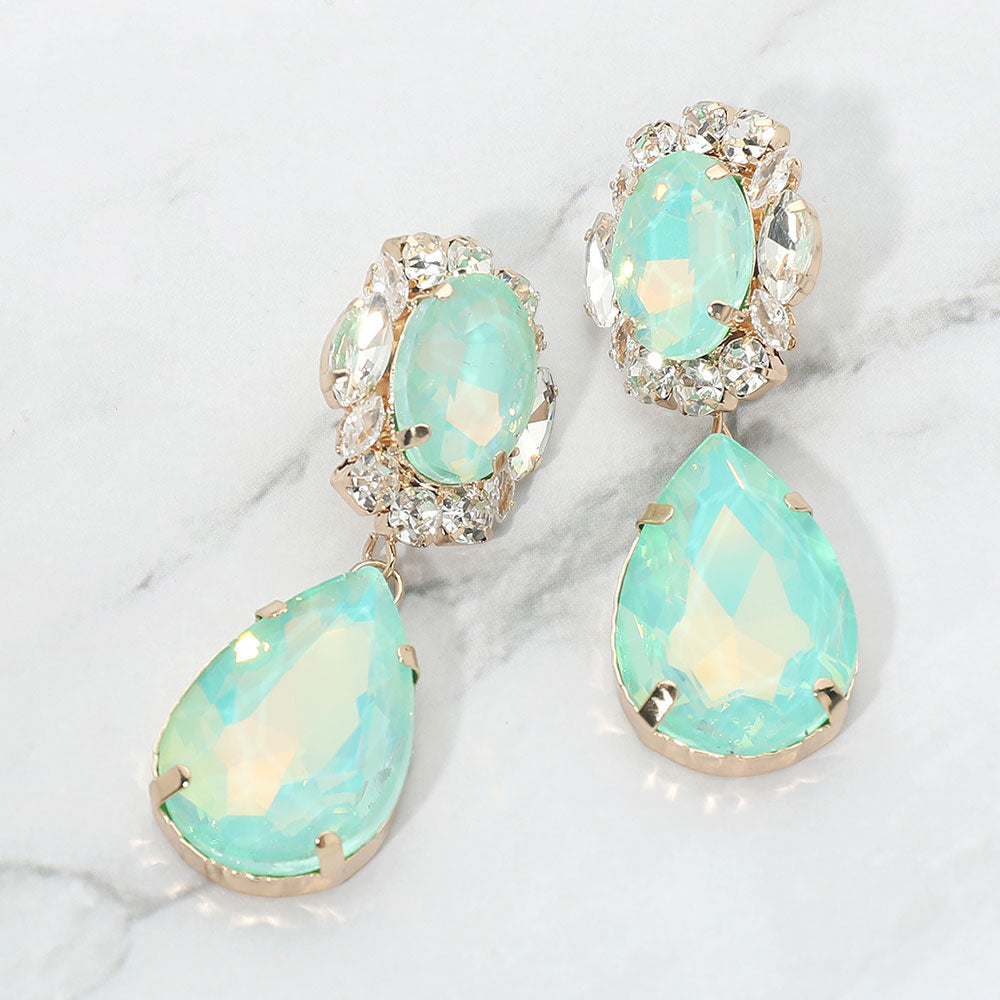 Faceted Oval Teardrop Stone Drop Statement Evening Earrings