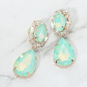 Faceted Oval Teardrop Stone Drop Statement Evening Earrings
