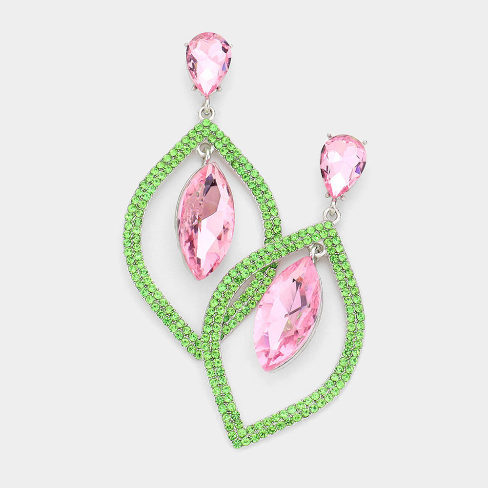 Teardrop Marquise Stone Accented Dangle Evening Earrings