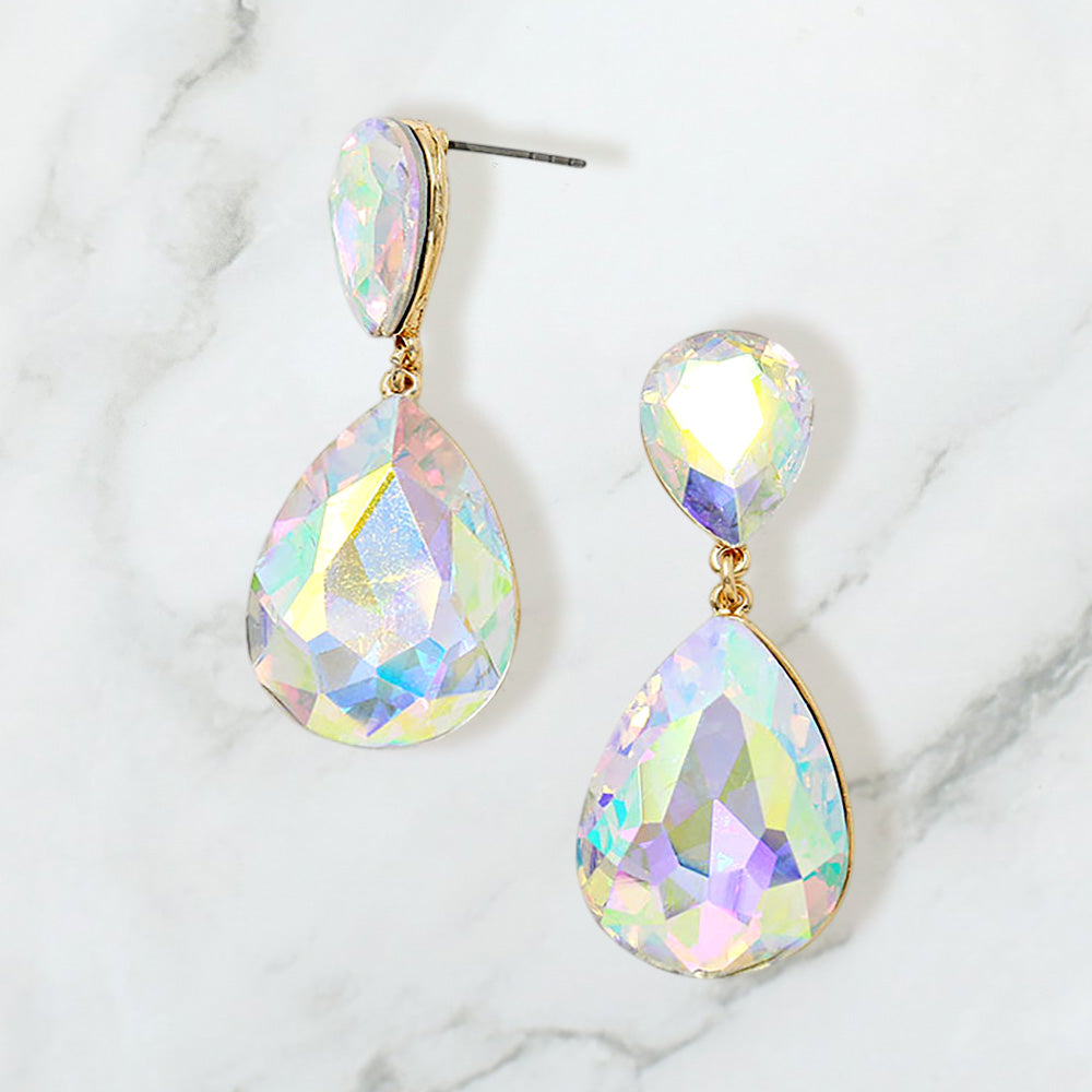 Teardrop Crystal Rhinestone Evening Earrings