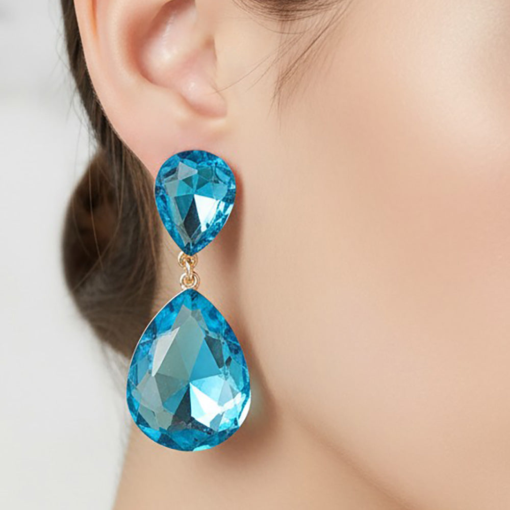 Teardrop Crystal Rhinestone Evening Earrings