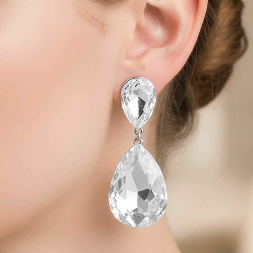 Teardrop Crystal Rhinestone Evening Earrings
