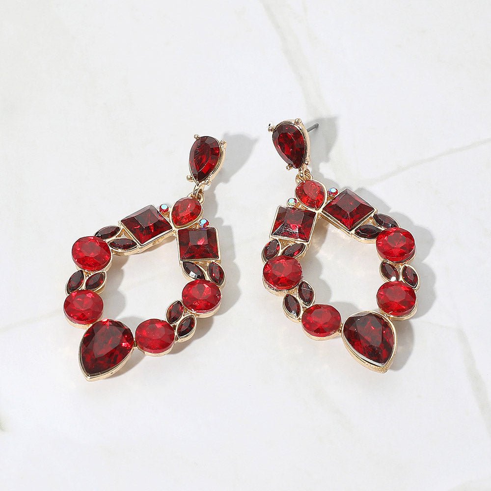 Teardrop Square Round Crystal Evening Earrings