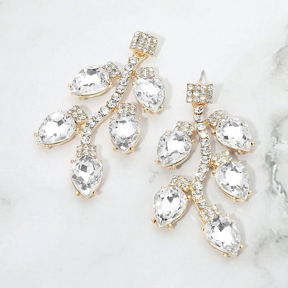 Crystal Branch Drop Evening Statement Earrings