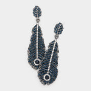 Rhinestone Embellished Feather Dangle Evening Earrings