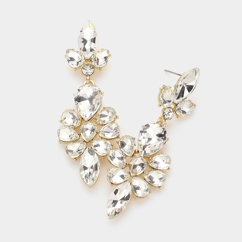 Teardrop Stone Cluster Embellished Dangle Evening Earrings