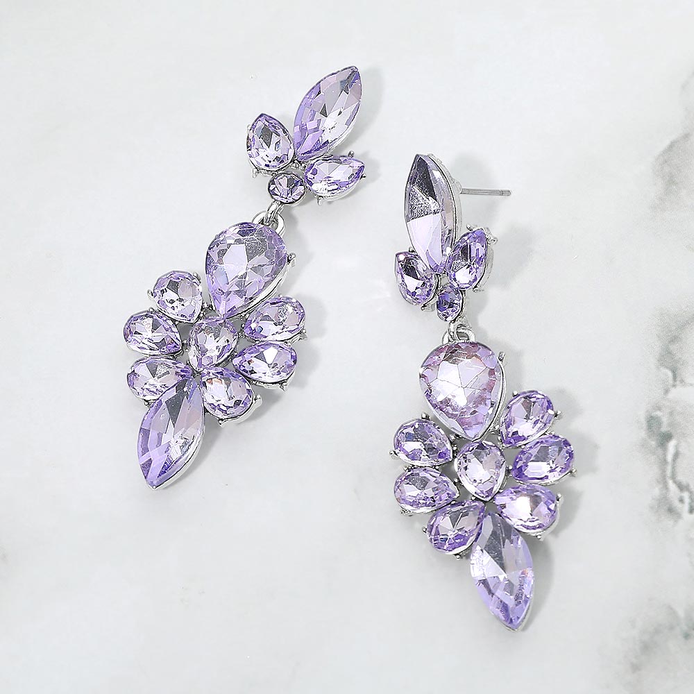 Teardrop Stone Cluster Embellished Dangle Evening Earrings