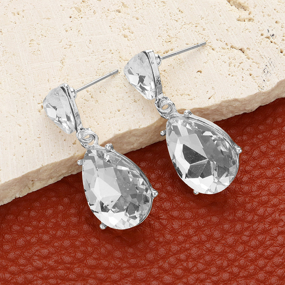 Teardrop Stone Cluster Dangle Evening Earrings