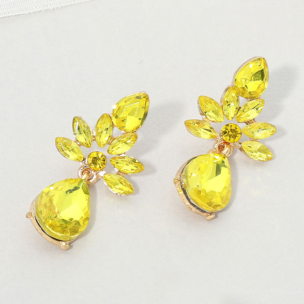 Marquise Cluster Teardrop Stone Dangle Evening Earrings