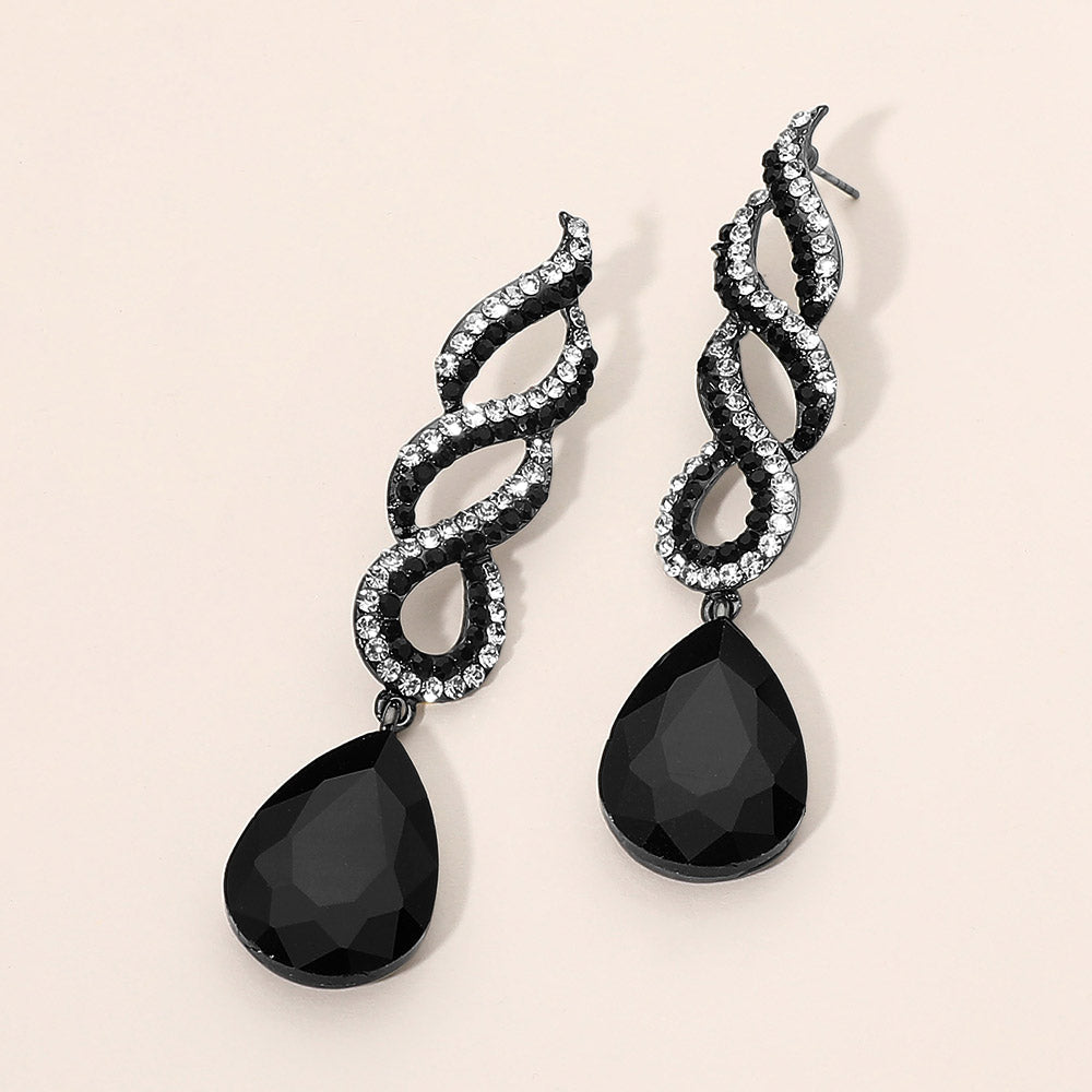 Teardrop Rhinestone Pave Drop Evening Earrings