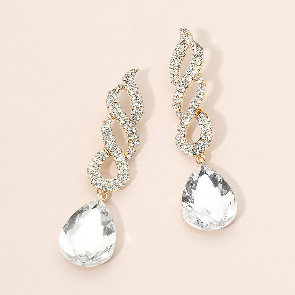 Teardrop Rhinestone Pave Drop Evening Earrings