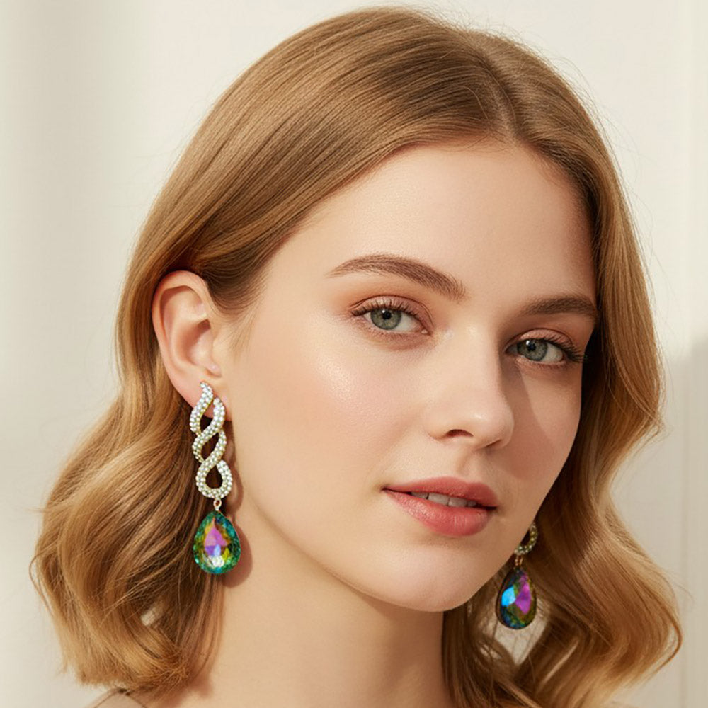 Teardrop Rhinestone Pave Drop Evening Earrings