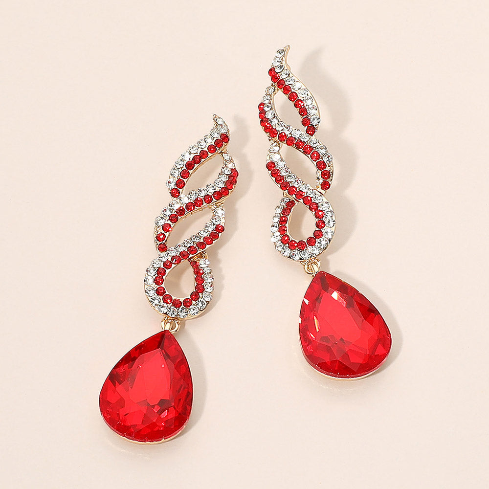 Teardrop Rhinestone Pave Drop Evening Earrings