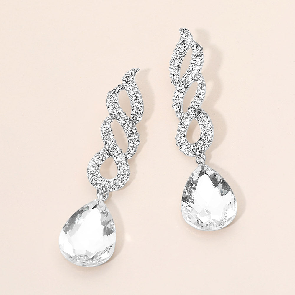 Teardrop Rhinestone Pave Drop Evening Earrings