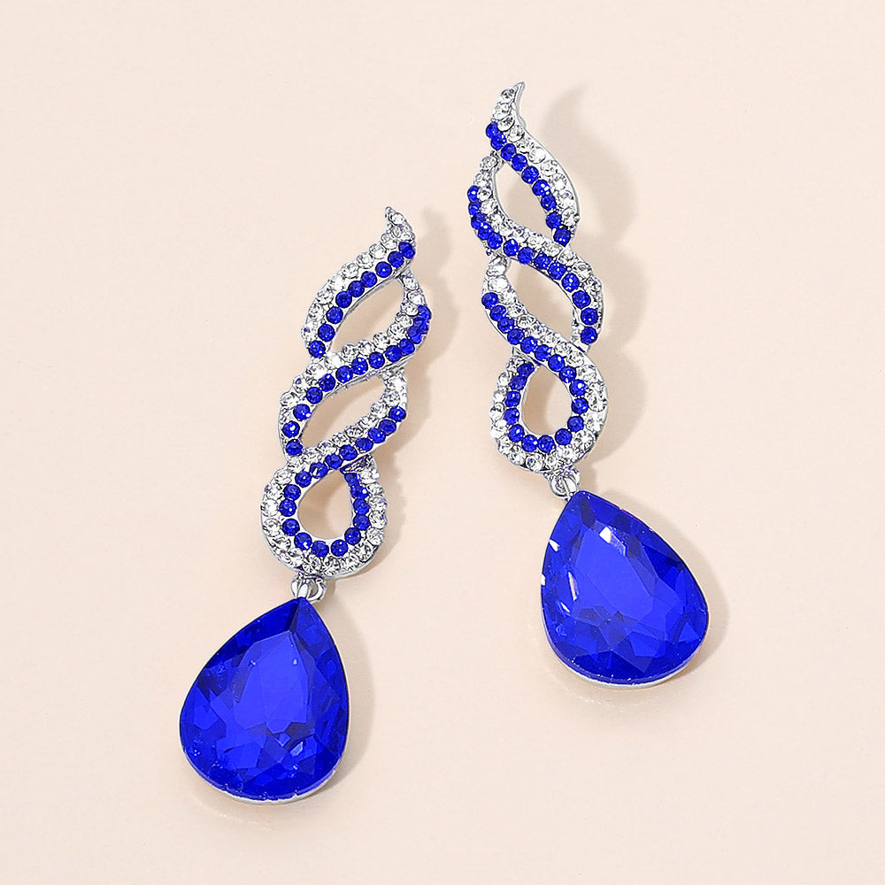 Teardrop Rhinestone Pave Drop Evening Earrings