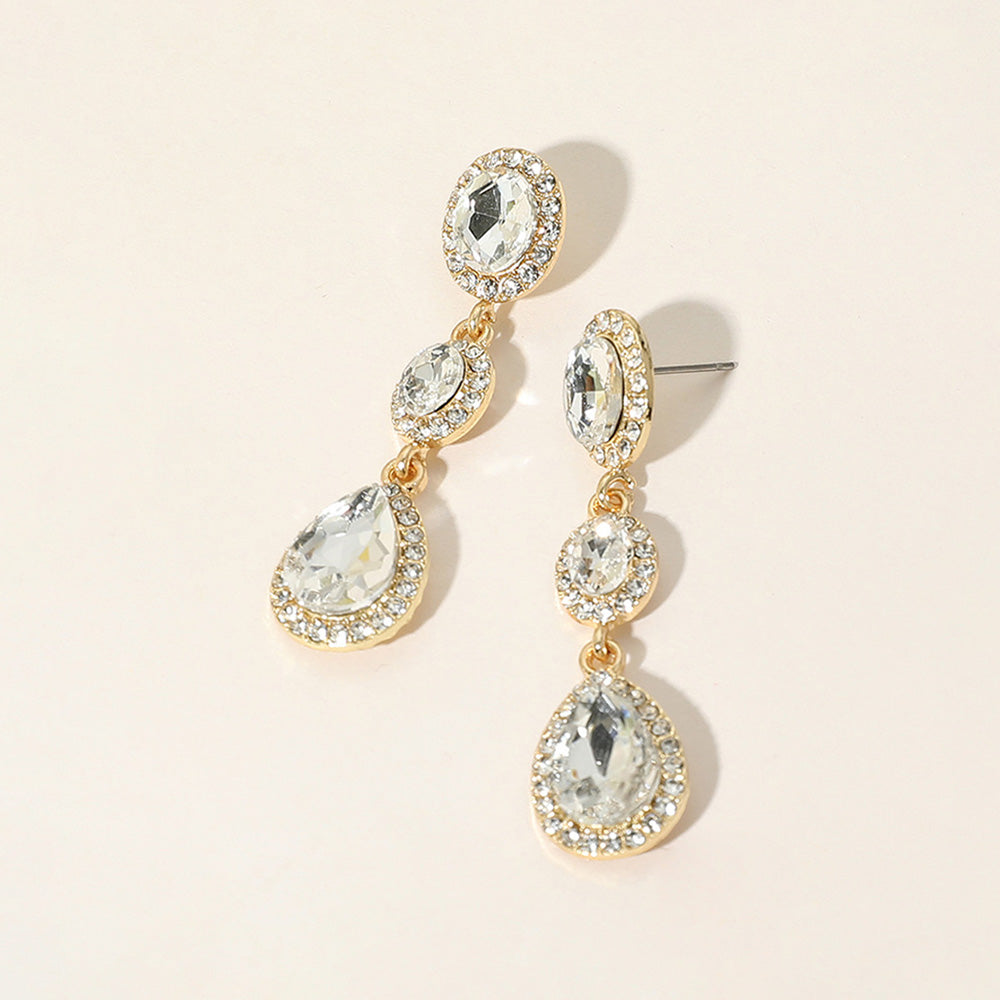 Oval Teardrop Stone Cluster Link Dropdown Evening Earrings