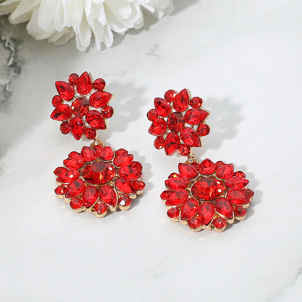 Floral Stone Cluster Drop Dangle Evening Earrings