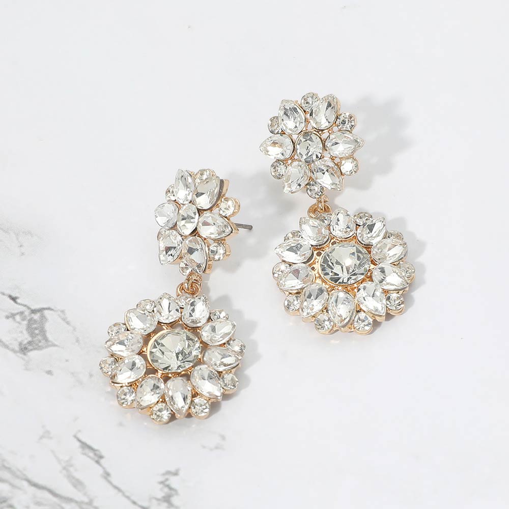 Floral Stone Cluster Drop Dangle Evening Earrings