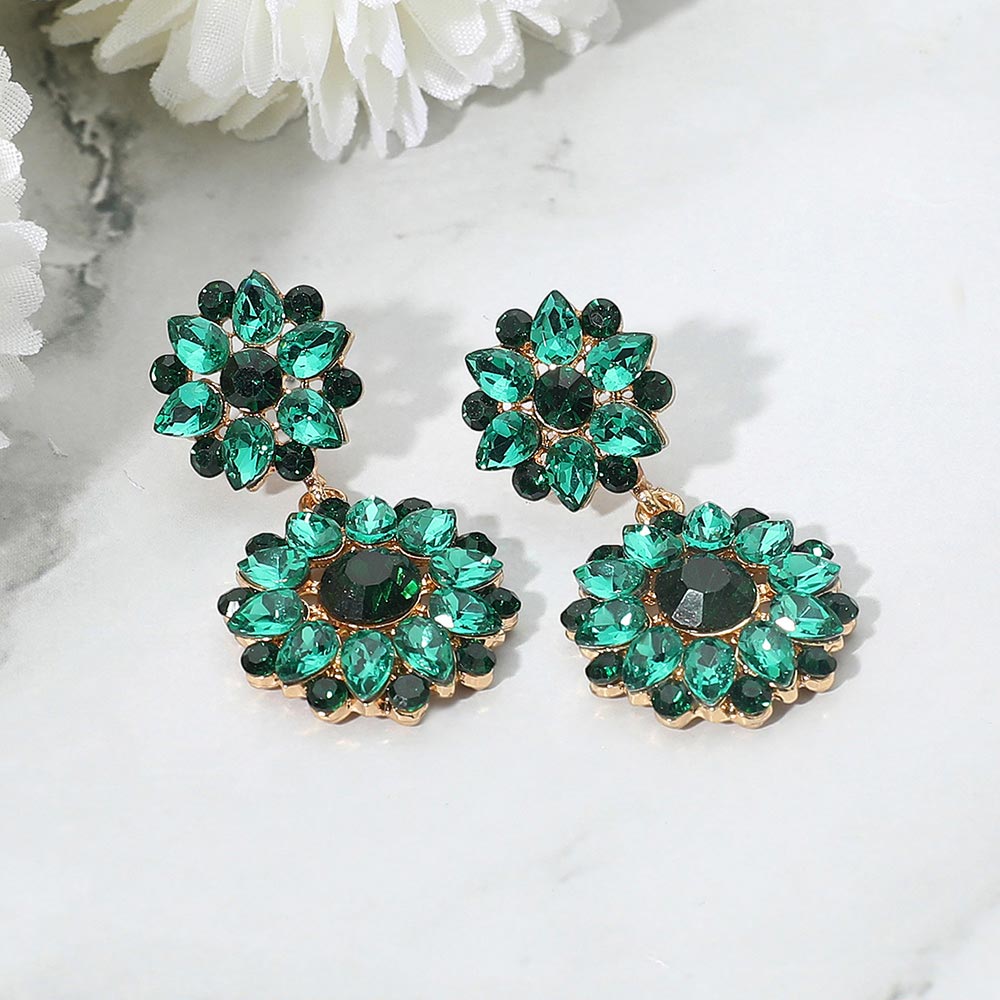 Floral Stone Cluster Drop Dangle Evening Earrings