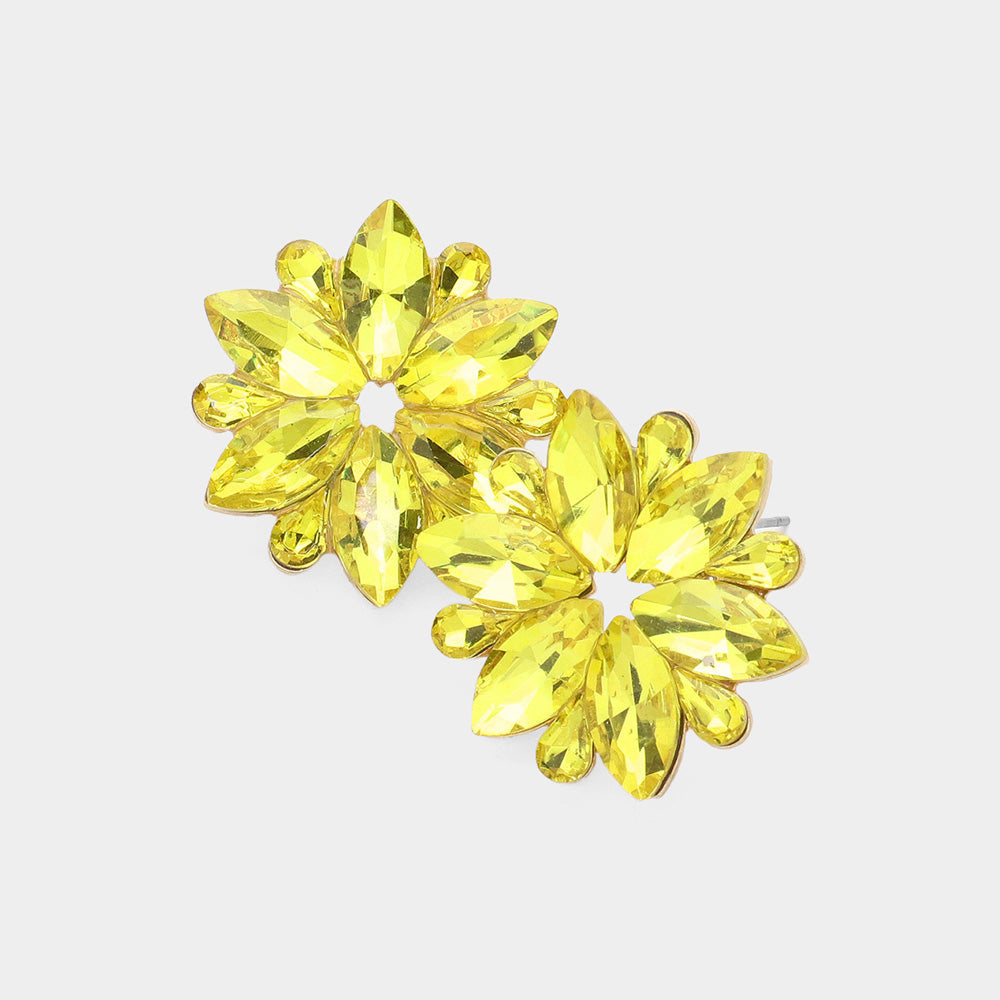 Marquise Stone Cluster Flower Evening Earrings
