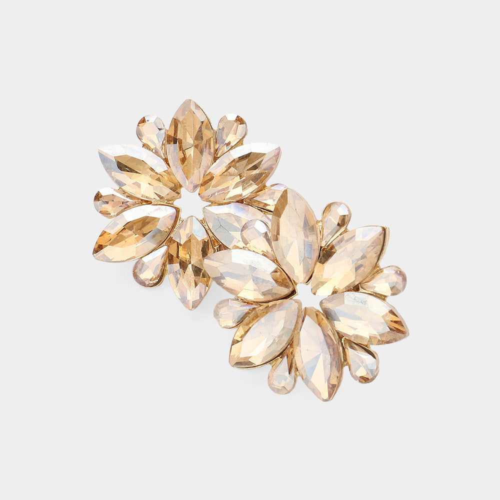 Marquise Stone Cluster Flower Evening Earrings
