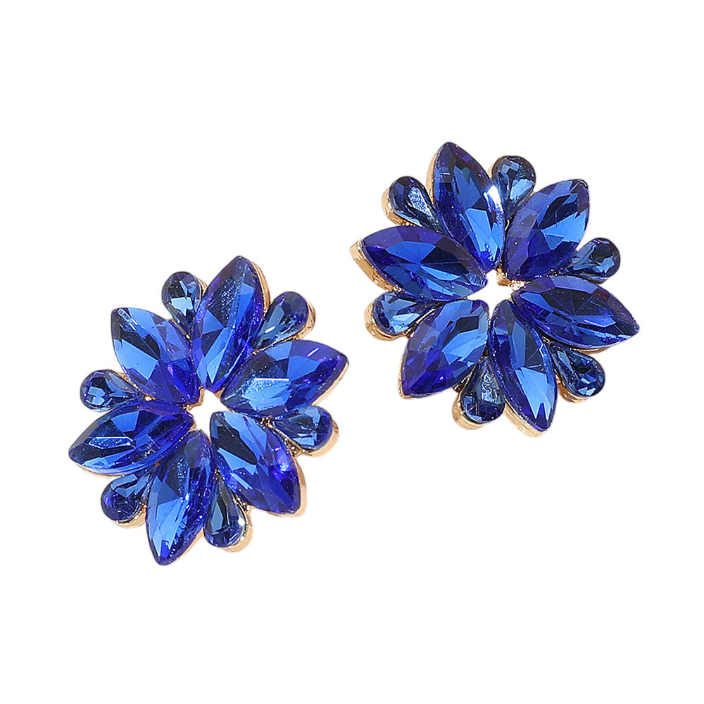 Marquise Stone Cluster Flower Evening Earrings