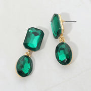 Oval Glass Stone Cluster Dangle Evening Earrings