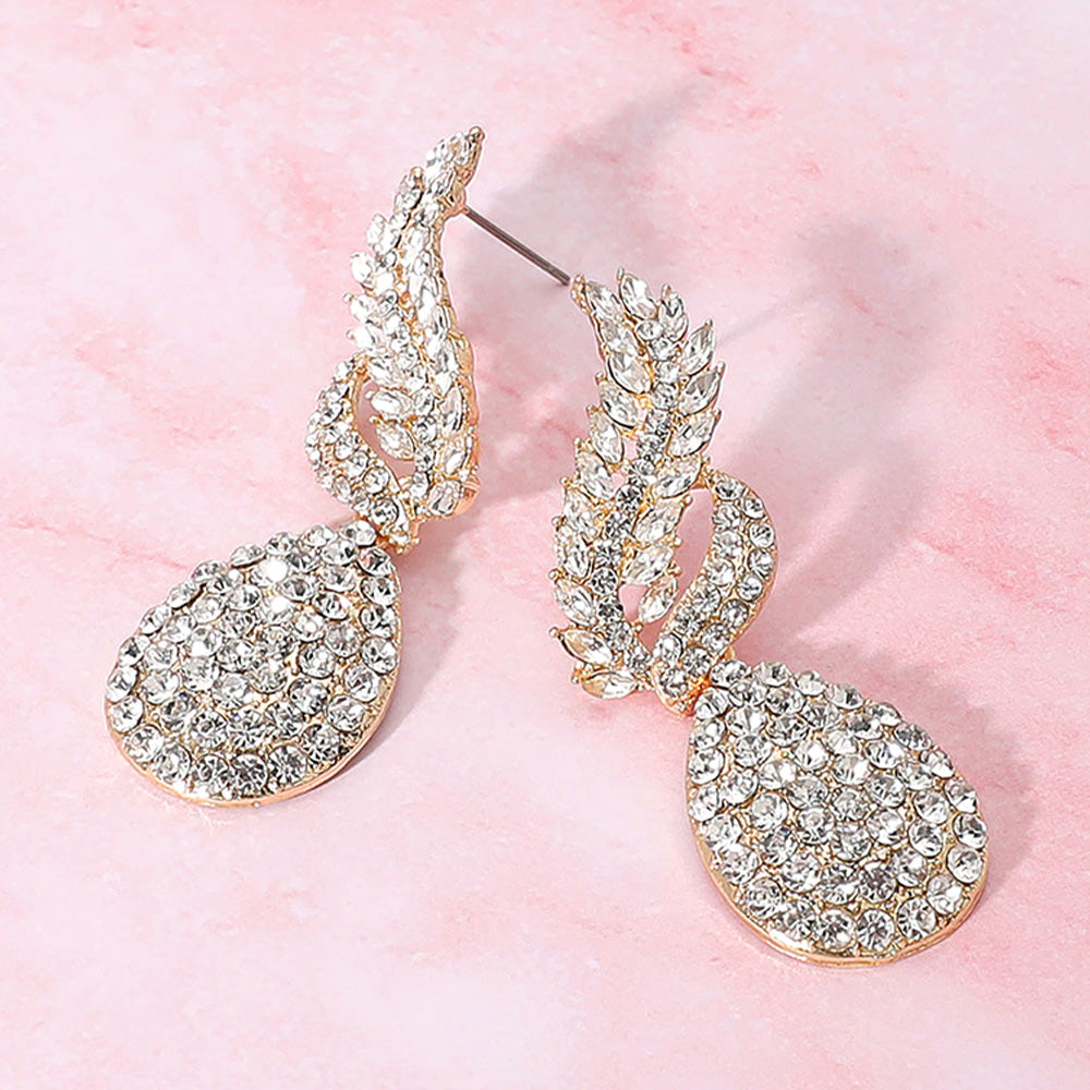 Rhinestone Embellished Teardrop Dangle Evening Earrings