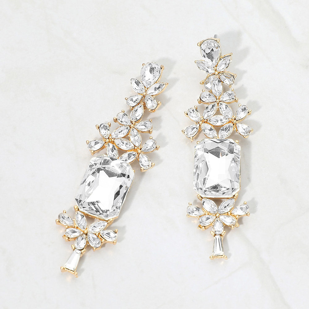 Bold Geometric Stone Drop Evening Earrings